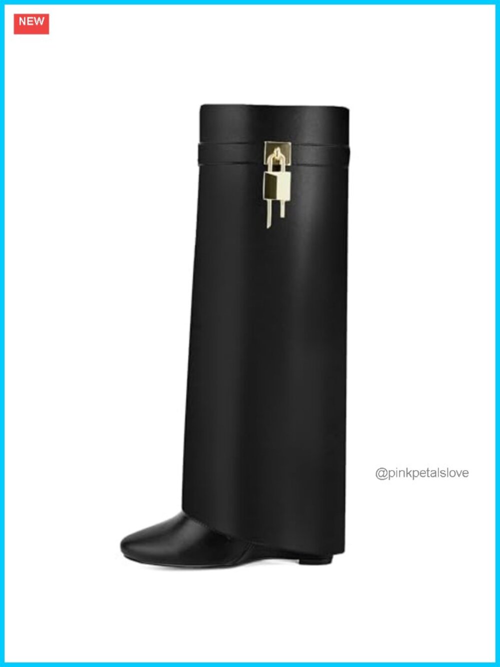 Knee High Fold Over Shark Boots 4" Wedge Heel Side Zipper Faux Leather